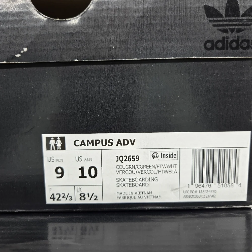 New Adidas Campus ADV 'Court Green' Men's Skateboarding Shoes Size 9